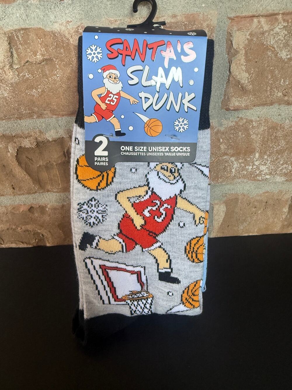 Santa's Slam Dunk Christmas Socks 2 Pairs One Size Unisex Basketball Santa